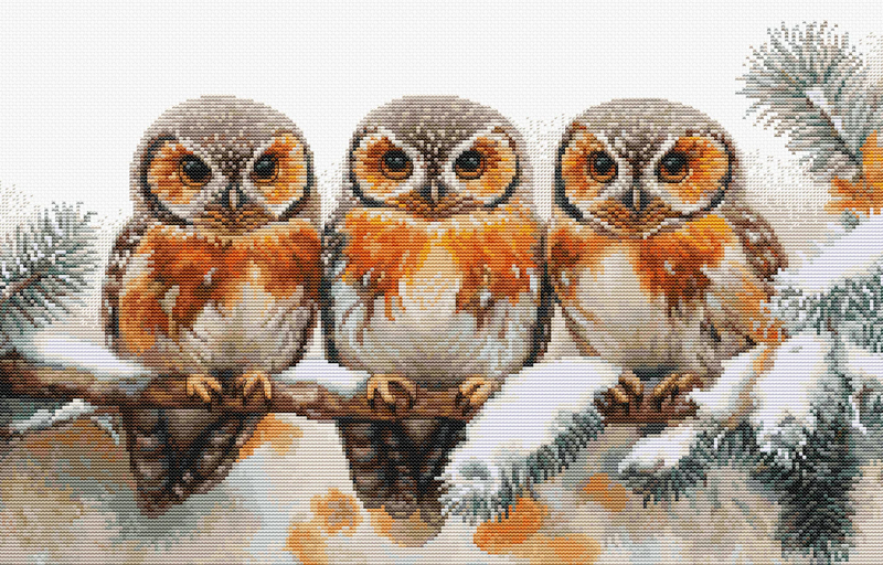ls-bu5077 Borduurpakket Owls in The Silence of Winter - Luca-S