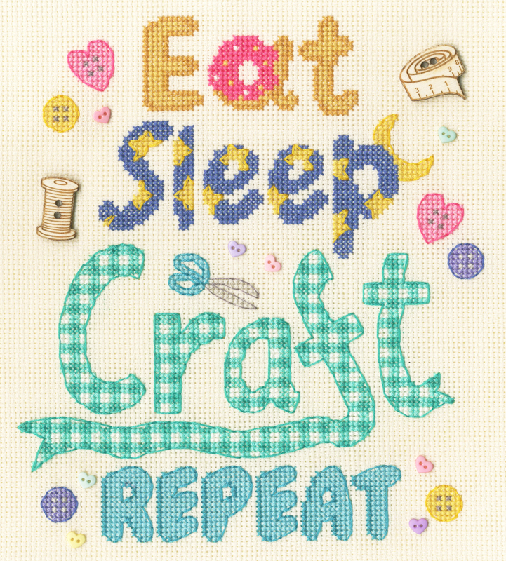 bt-xbd19 Borduurpakket Bothy Designs - Eat, Sleep, Craft, Repeat - Bothy Threads