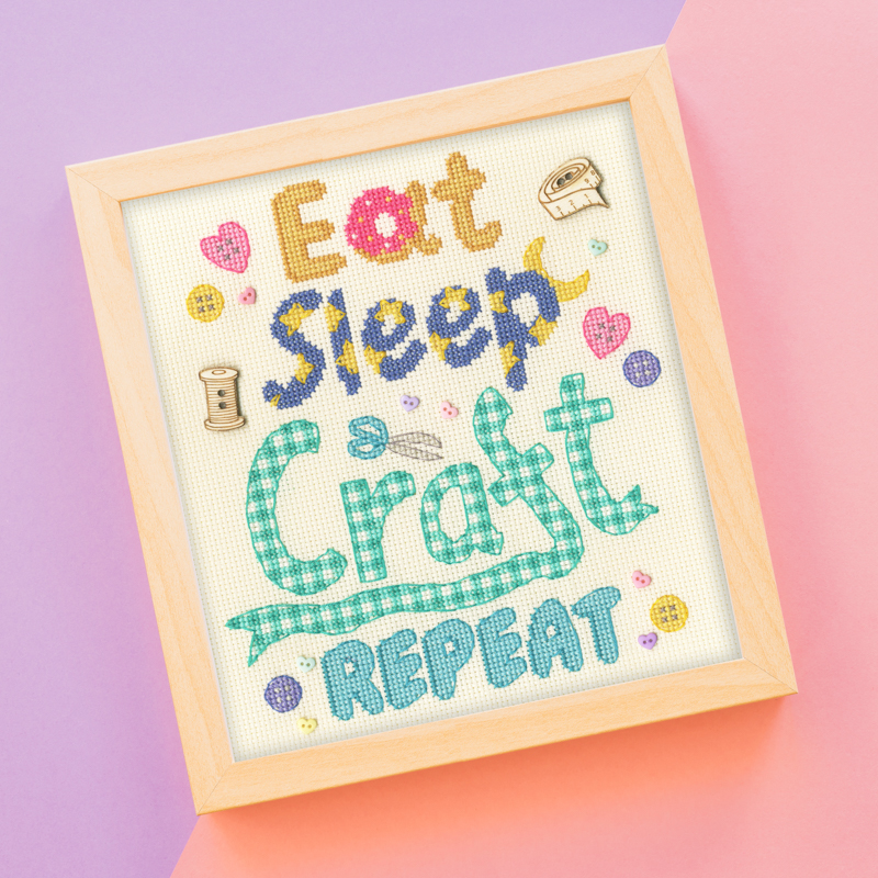 bt-xbd19_1 Borduurpakket Bothy Designs - Eat, Sleep, Craft, Repeat - Bothy Threads