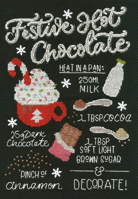 bt-xlj01 Borduurpakket Letters By Julia - Festive Hot Chocolate - Bothy Threads
