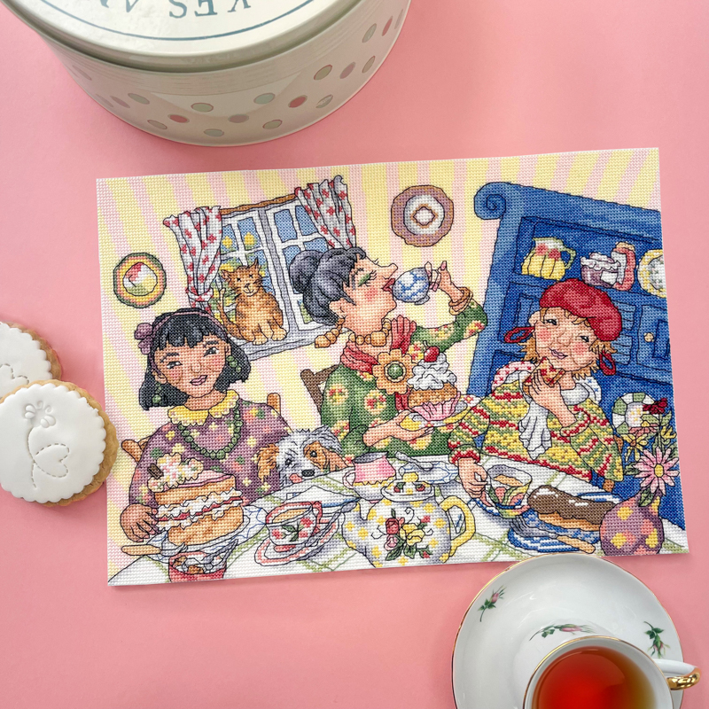 bt-xwb02_1 Borduurpakket Wendy Brown - Tea And Cake - Bothy Threads