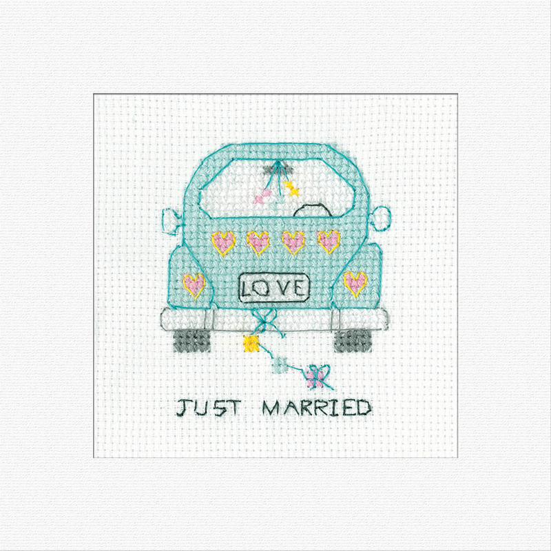 hc-1772a Borduurpakket Card - Just Married - Heritage Crafts