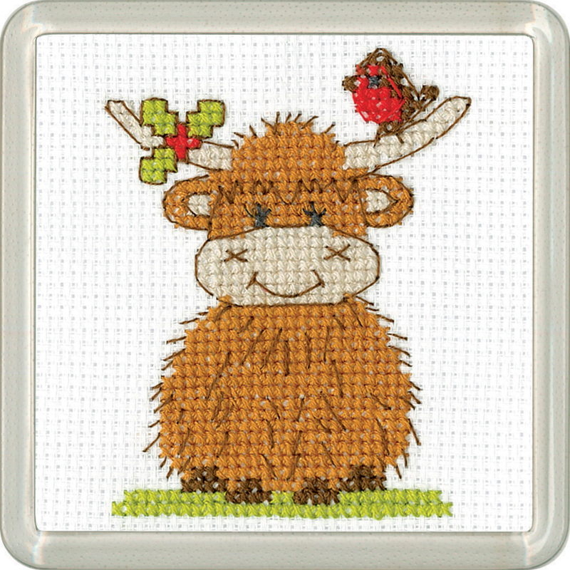 hc-1837a Borduurpakket Highland Coaster - Robin & Holly - Heritage Crafts