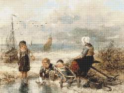 200903181043570593 Vissersvrouw met kinderen aan het strand