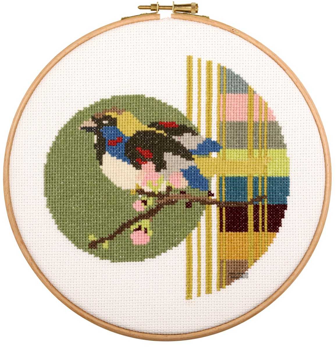212375-1 Borduurpakket retro geometrische vormen en vogel